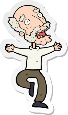 Bir karikatür çıkartması. Yaşlı bir adam bir insan tarafından çizilmiş.