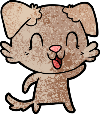 Bir insan tarafından çizilmiş gülen çizgi film köpeği.