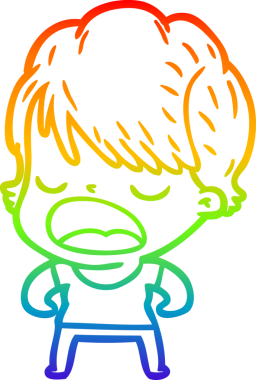 Gökkuşağı gradyan çizgi çizimi bir insan tarafından çizilmiş bir karikatür kadın