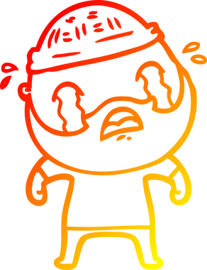 Bir insan tarafından çizilmiş ağlayan sakallı bir adamın sıcak çizgi çizimi.