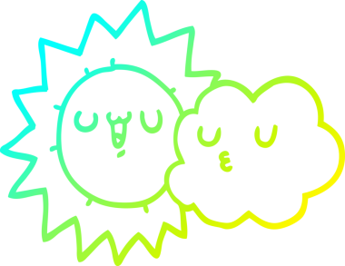 Bir çizgi film yıldızının soğuk gradyan çizimi ve bir insan tarafından çizilen bulut