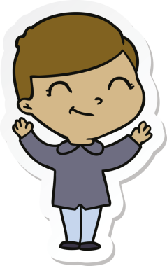 Bir insan tarafından çizilmiş gülümseyen bir çizgi film çocuğunun çıkartması.