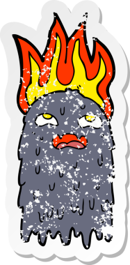 Bir insan tarafından çizilmiş yanan bir çizgi film hayaletinin gerilimli çıkartması.