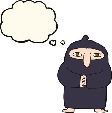 Bir insan tarafından çizilmiş düşünce kabarcığı olan cüppeli bir keşiş.