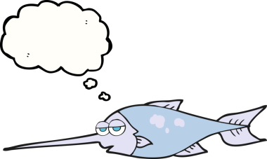 Bir insan tarafından çizilmiş serbest çizim baloncuk karikatür kılıç balığı.