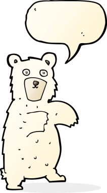 Bir insan tarafından çizilmiş konuşma balonlu kutup ayısı çizgi filmi.