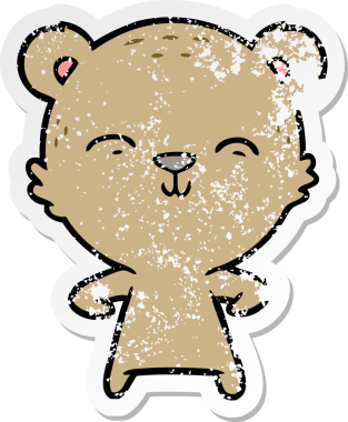 Bir insan tarafından çizilmiş mutlu çizgi film ayısının sıkıntılı çıkartması.