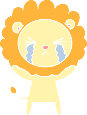 Bir insan tarafından çizilmiş düz renkli karikatür ağlayan aslan