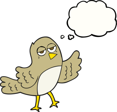 Bir insan tarafından çizilmiş serbest çizim balon karikatür kuşu.