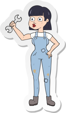 Bir insan tarafından çizilmiş karikatür tamircisi bir kadının çıkartması.