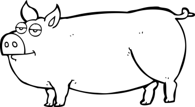 El yazısıyla çizilmiş siyah beyaz çizgi film. Bir insan tarafından çizilmiş dev domuz.