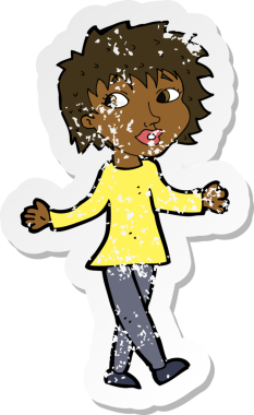 Bir insan tarafından çizilmiş dertsiz bir karikatür kadının gerilemiş çıkartması.