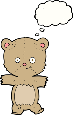 Bir insan tarafından çizilmiş düşünce balonlu oyuncak ayı.