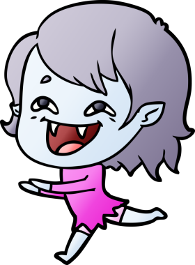 Bir insan tarafından çizilmiş gülen vampir kız çizgi filmi.