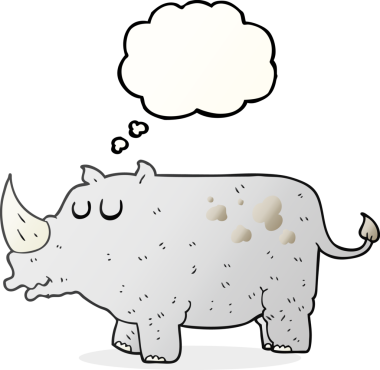 Bir insan tarafından çizilmiş serbest çizim balon çizgi film gergedanı.