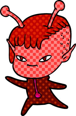 Bir insan tarafından çizilmiş sevimli uzaylı kız çizgi filmi.