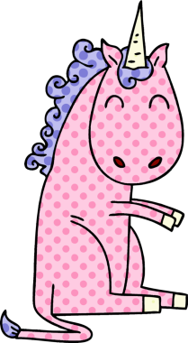 Bir insan tarafından çizilmiş çizgi roman tarzı tuhaf tek boynuzlu at.