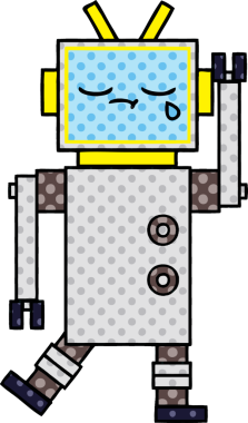 Bir insan tarafından çizilmiş ağlayan bir robotun çizgi romanı.