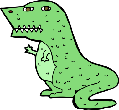 Bir insan tarafından çizilmiş karikatür dinozor.