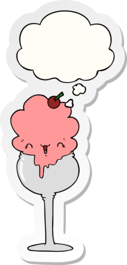 Düşünce baloncuğu insan tarafından çizilmiş bir çıkartma olan tatlı çizgi film dondurma çölü.