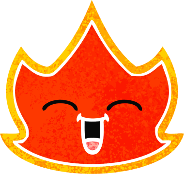 Bir insanın çizdiği ateşin retro illüstrasyon tarzı karikatürü