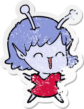 Bir insan tarafından çizilmiş uzaylı bir kızın kederli çıkartması.