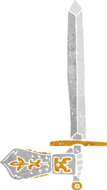 Bir insan tarafından çizilmiş kılıç ve el.