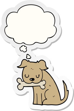 İnsan tarafından çizilmiş bir çıkartma olarak düşünce baloncuğu olan çizgi film köpeği.