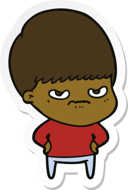 Bir insan tarafından çizilmiş kızgın bir çizgi film çocuğunun çıkartması.