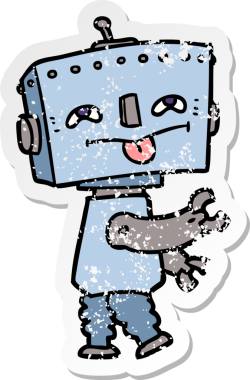 Bir insan tarafından çizilmiş karikatür robotunun sıkıntılı çıkartması.