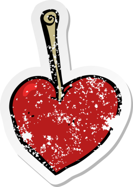 Bir insan tarafından çizilmiş karikatür kalp kirazının gerilimli yapıştırması.