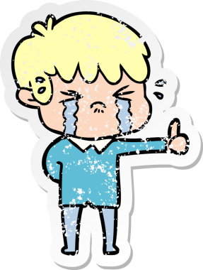 Bir insan tarafından çizilmiş, ağlayan bir çizgi film çocuğunun sıkıntılı çıkartması.