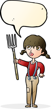 Bir insan tarafından çizilmiş konuşma balonu olan çiftçi kız.