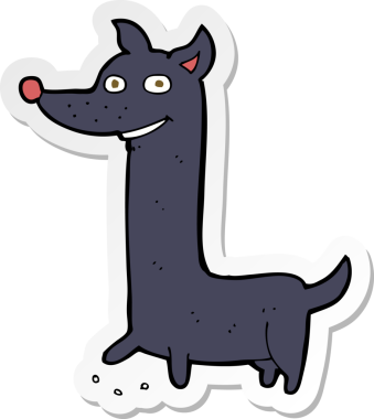 Bir insan tarafından çizilmiş komik bir köpeğin çıkartması.