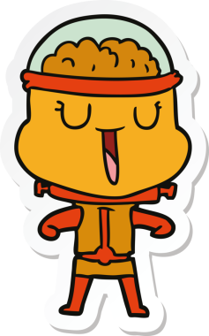 Bir insan tarafından çizilmiş mutlu çizgi film robotunun çıkartması.