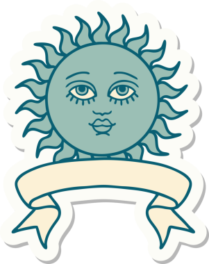 Bir insan tarafından çizilmiş güneş pankartıyla dövme stili.