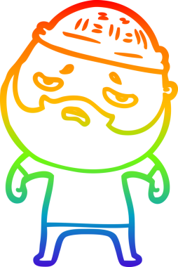 Bir insan tarafından çizilmiş sakallı, endişeli bir çizgi film çizimi.