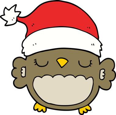 Bir insan tarafından çizilmiş şirin Noel baykuşu.