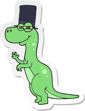 Bir insan tarafından çizilmiş silindir şapkalı bir dinozor çıkartması.