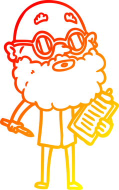 Bir insan tarafından çizilmiş sakallı ve güneş gözlüklü, çizgi film meraklısı bir adamın çizimi.