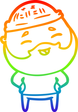 Bir insan tarafından çizilmiş mutlu sakallı bir adamın çizgi çizimi.