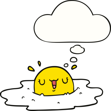 Bir insan tarafından çizilmiş düşünce baloncuklu kızarmış yumurta.