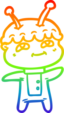 Gökkuşağı gradyan çizimi bir insan tarafından çizilmiş dost bir uzay adamının çizimi