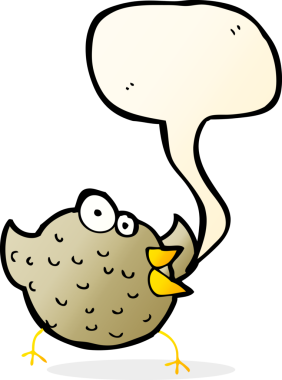 bir insan tarafından çizilmiş konuşma balonlu mutlu kuş.