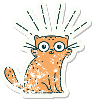 Bir insan tarafından çizilmiş eski bir dövme stili. Şaşırtıcı bir kedi.