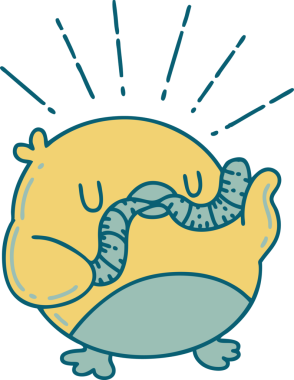 Bir insan tarafından çizilmiş, geleneksel dövmeli bir Robin resmi.