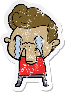 Bir insan tarafından çizilmiş ağlayan bir karikatürcünün sıkıntılı çıkartması.