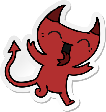 Bir insan tarafından çizilmiş kawaii kırmızı şeytanının serbest sticker karikatürü.