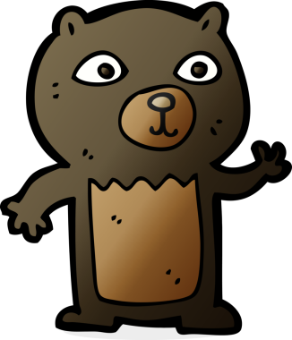 Bir insan tarafından çizilmiş siyah ayı yavrusunu sallayan çizgi film.