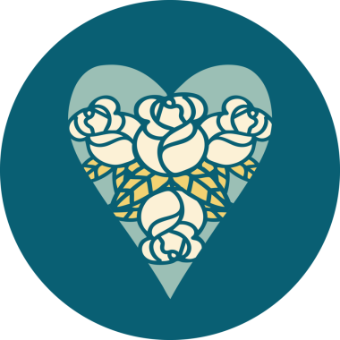 Bir insan tarafından çizilmiş kalp ve çiçeklerin ikonik dövme şekli